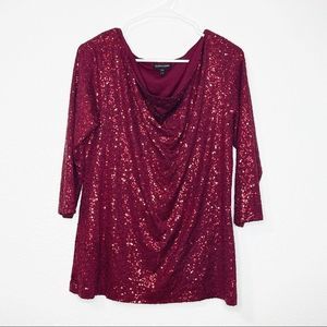 EILEEN FISHER Sequin Embellished Draped Front 100% Silk Top